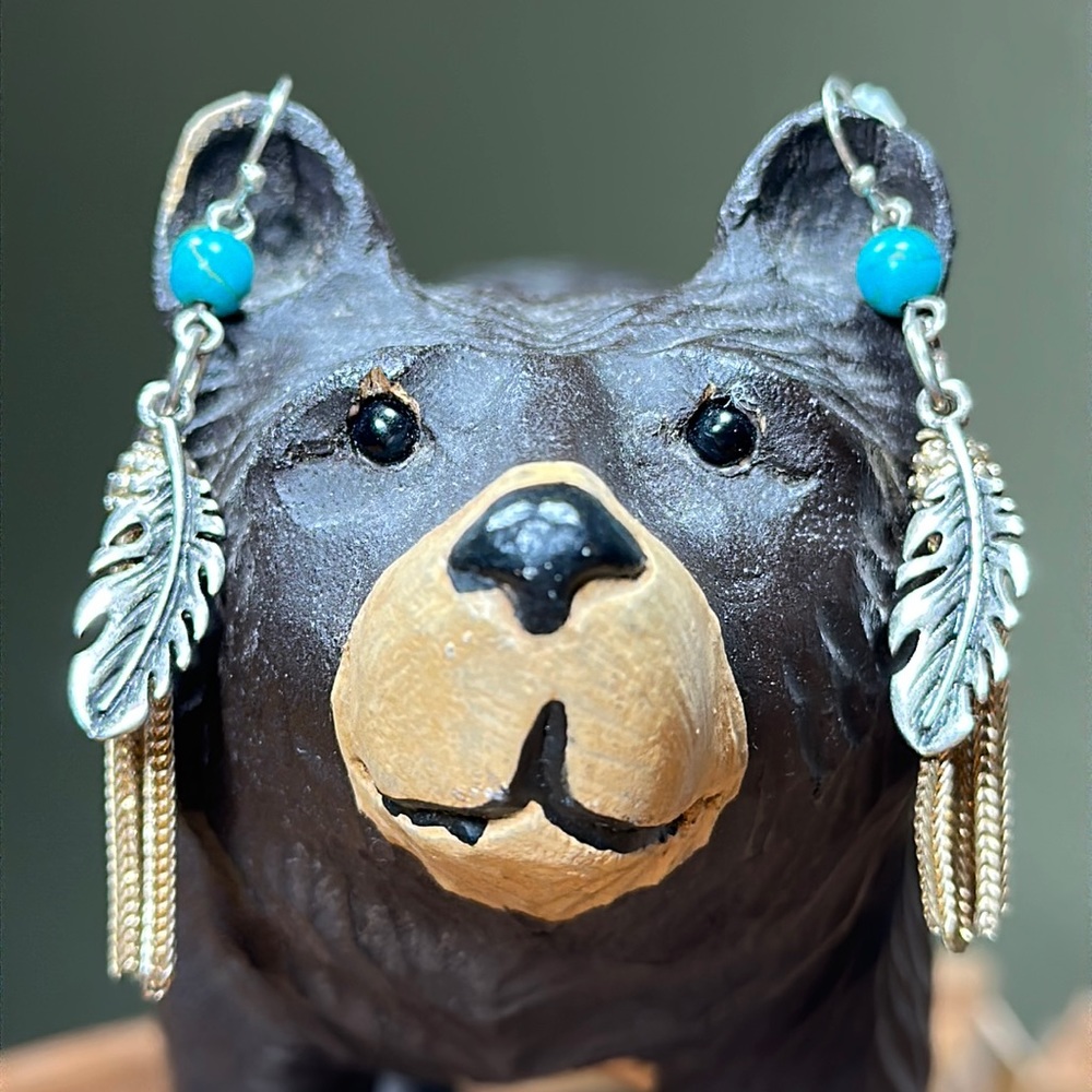 Tribal Inspired Turquoise and Feather Earrings